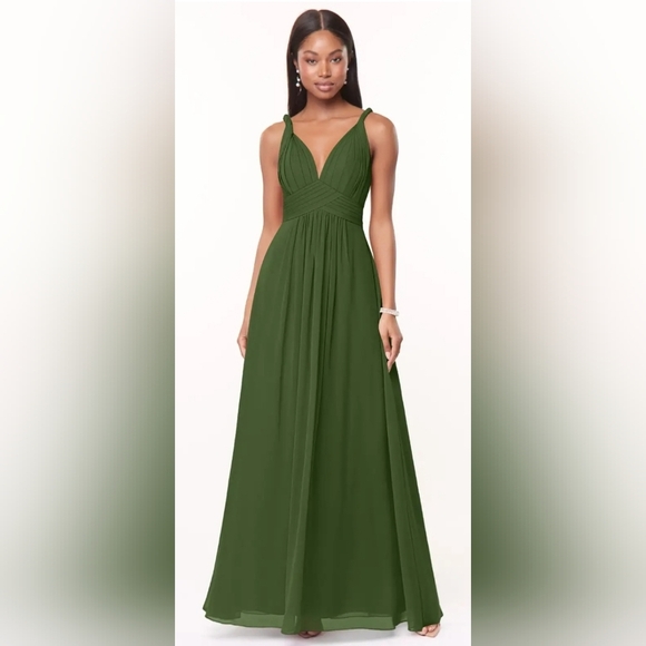 Azazie Green Pleated Maxi Sundress for Wedding Guest - Picture 1 of 9